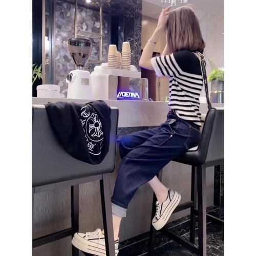 2025夏裝搭配一整套小個子穿搭牛仔褲高級感遮肉短袖上衣套裝女款
