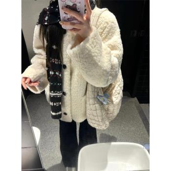 韓版白色毛毛外套女減齡皮毛一體百搭秋冬新款軟糯毛絨羊羔毛大衣