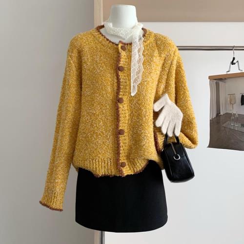 自留爆款推薦~高級感超好看奶黃色毛衣外套女春秋針織開衫上衣