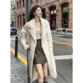 Rouje Staud韓版皮毛一體外套女中長款過膝加厚冬季水貂毛絨大衣