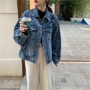 復古炸街牛仔外套女春秋新款港味鹽系別致寬松百搭夾克上衣ins潮