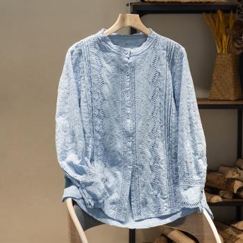 享永子全棉復古寬松上衣春夏刺繡