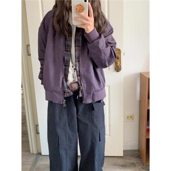 美式復古紫色外套女2025年春季新款高階感休閑棒球服夾克百搭上衣