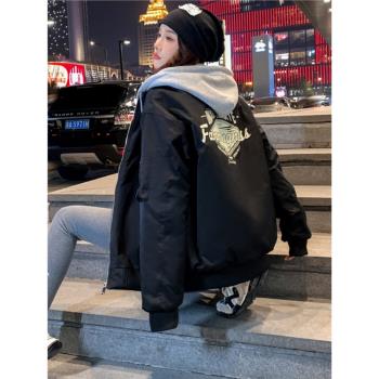 2025年新款爆款夾棉棒球服外套女春秋冬季加厚寬松休閑飛行員夾克