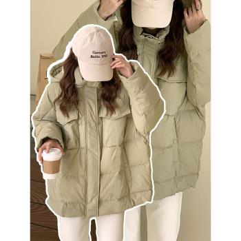 特大碼女裝綠色羽絨棉服女秋冬學生面包服胖mm加厚保暖高階感外套