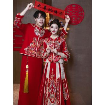 絲絨秀禾服新娘2025年新款中式結婚禮服敬酒服重工出閣婚服嫁衣女