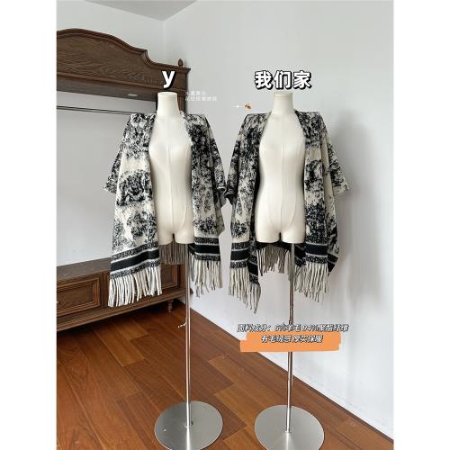 黑白花紋圍巾百搭斗篷披肩水墨
