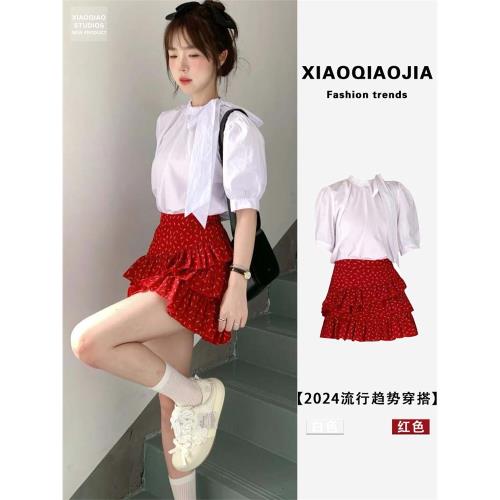 2026年夏季新款韓系設計感碎花半身裙女不規則蛋糕裙紅色短裙