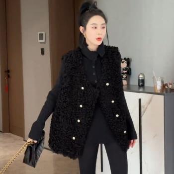 雙排扣毛毛馬甲女歐洲站2025年秋冬新款時尚韓版寬松中長款坎肩