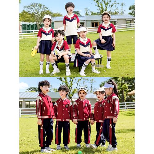 小學生校服一年級班服幼兒園園服夏季三沖鋒衣四件春秋套裝款紅色