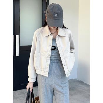 高階感白色皮衣外套女2025新款春秋寬松休閑短夾克復古流行小個子