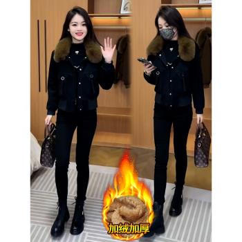 今年流行加絨加厚派克服女秋冬季新款韓版時尚小個子防寒棉服外套