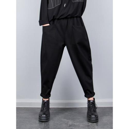 2025春秋小腳哈倫褲女長褲寬松顯瘦韓版蘿卜黑褲子垮褲大碼老爹褲