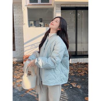 藍色菱格超好看內膽羽絨服2025新款女冬減齡高階感輕薄棒球服外套