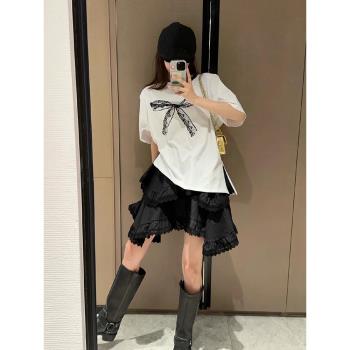 法式浪漫辣妹蕾絲邊不規則半身裙女夏季高腰a字氣質百搭顯瘦短裙