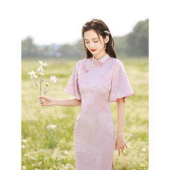 古法旗袍新款2025年輕款氣質改良版粉色少女高階感夏季復古新中式