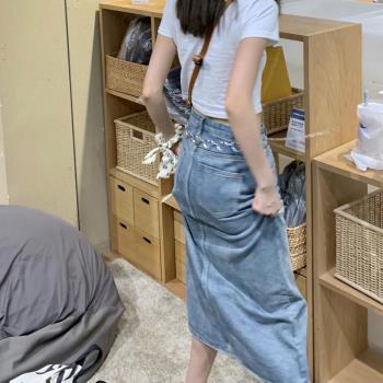 小矮個子設計感ins牛仔半身裙