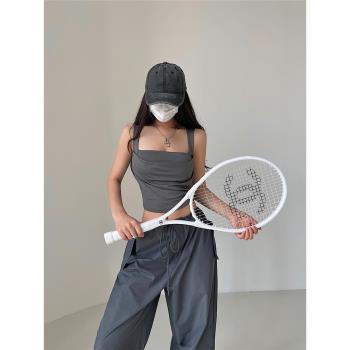 歐美性感方領低胸褶皺露臍背心