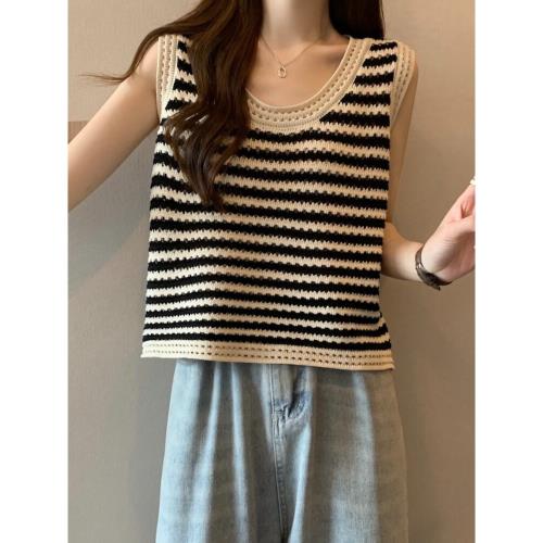 大碼外穿條紋吊帶背心2025新款女夏季胖mm遮肚子針織條紋無袖上衣