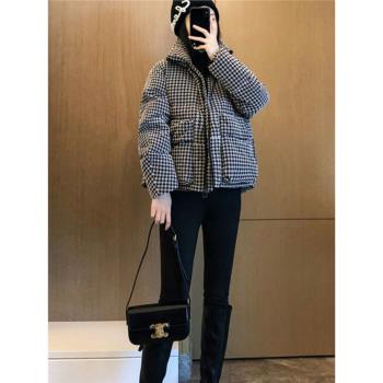 千鳥格冬季設計感爆款輕薄羽絨服