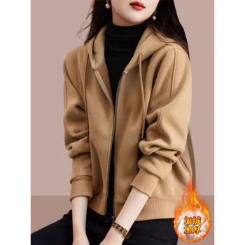 2024秋冬季新款加絨加厚爆款女士衛衣開衫拉鏈外套短款小個子女裝