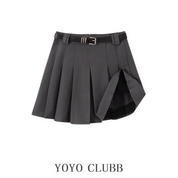 YOYOCLUBB灰色百褶裙女短裙春季小個子高腰遮胯包臀a字西裝半身裙