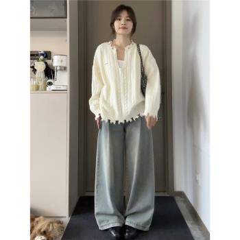 麻花套頭毛衣女秋季2024新款寬松慵懶風百搭高階感純色針織衫上衣