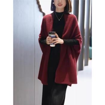 大碼女裝2025年春季新款氣質高階感安可拉紅長袖中長款毛衣開衫潮