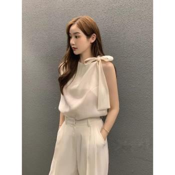 chic韓國圓領肩部系帶背心蝴蝶結