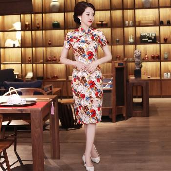 中長款棉麻媽媽宴會修身禮服旗袍