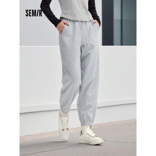 森馬休閑褲女字母印花束腳衛褲ins潮春季質感松緊腰長褲女生顯瘦