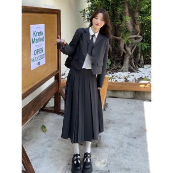 學院風西裝套裝女春秋款日系學生長裙校供氣質女神範半身裙兩件套