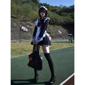 川島私立學院原創jk制服黑三本水手服日系洛麗塔女僕COS服套裝女