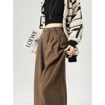 咖啡色闊腿褲女秋冬季2025新款直筒慵懶休閑褲加厚加絨燈芯絨褲子