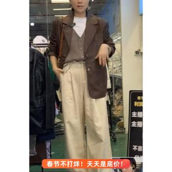 【韓檔貴貨】今年新皮！韓系復古極簡翻領PU皮質西裝外套女夾克