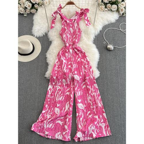 連體衣女2025夏季新款碎花沙灘連體褲高腰顯瘦雪紡闊腿褲長褲薄款