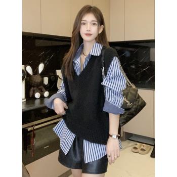 春季學院風毛衣馬甲背心女秋冬外穿新款小個子寬松打底上衣針織衫