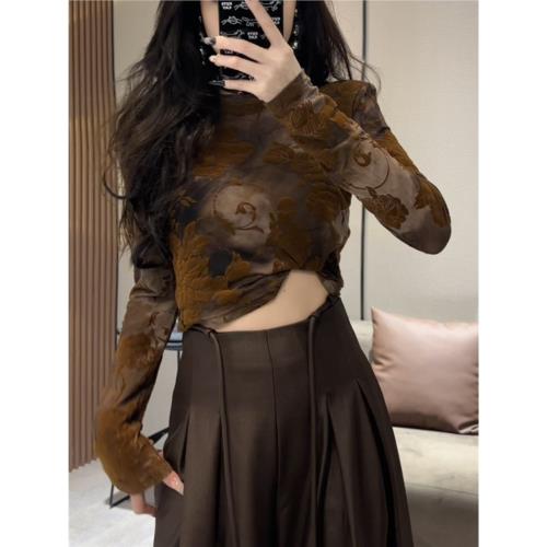 歐貨刺繡印花長袖T恤女2025秋裝新款洋氣百搭修身顯瘦打底衫上衣