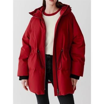 小禾24年秋冬季新款絲毛精紡新年紅色羽絨服 小個子保暖外套女