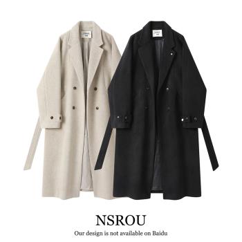 NSROU韓系高階感雙面羊絨西裝大衣秋冬季女氣質休閑羊毛呢子外套