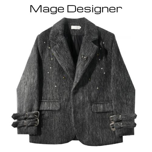 灰色西裝毛呢外套女秋冬加厚夾棉氣質寬松廓形小個子西服呢子大衣