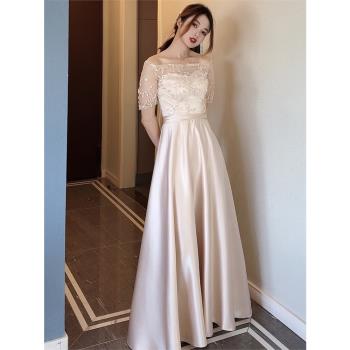 伴娘服女2025新款高階感小眾宴會學生合唱團演出姐妹裙長款晚禮服