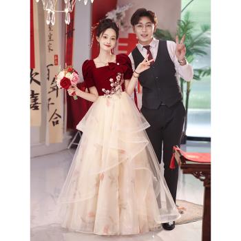 大碼敬酒服新娘2024新款胖mm訂婚晚禮服婚紗遮肚當天結婚回門長袖