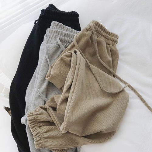 軟糯厚實/抽繩針織束腳褲女春季九分哈倫運動褲韓版寬松休閑衛褲