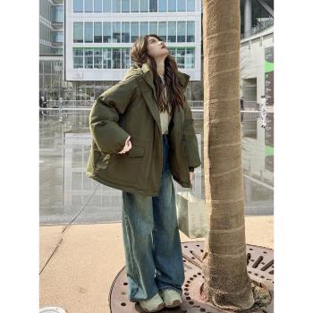 韓版寬松慵懶風工裝羽絨服女2024冬季新款休閑保暖加厚小個子外套