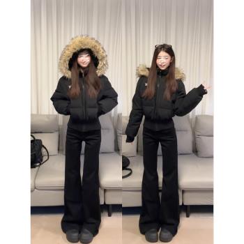 美式黑色微喇牛仔褲女春季爆款高腰顯瘦彈力百搭春秋拖地喇叭褲子