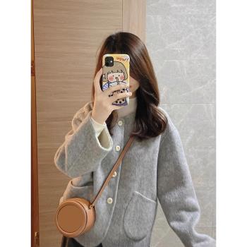 灰色雙面羊毛毛呢外套女秋冬季2025新款韓系小香風超好看呢子大衣
