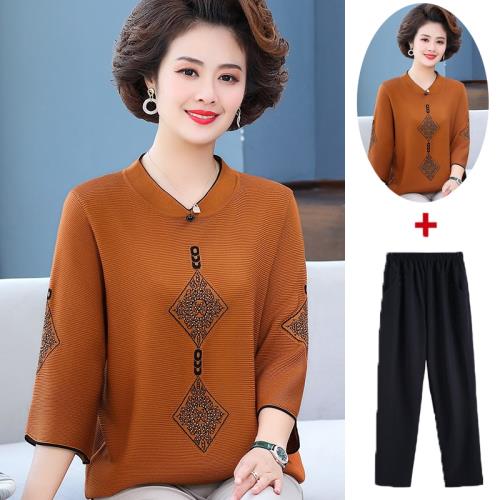 中年媽媽春裝2025新款兩件套裝春秋小衫中老年女裝洋氣打底衫上衣