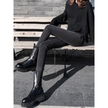 煙灰色牛仔褲女夏季薄款2025新款高腰彈力修身顯瘦緊身小腳鉛筆褲