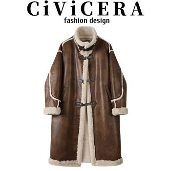 CIVICERA設計感過膝皮毛一體機車服大衣女冬加厚長款絨毛皮衣外套